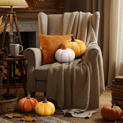 Yookeer 2 Pcs Velvet 3D Pumpkin Throw Pillows White 7''+11''