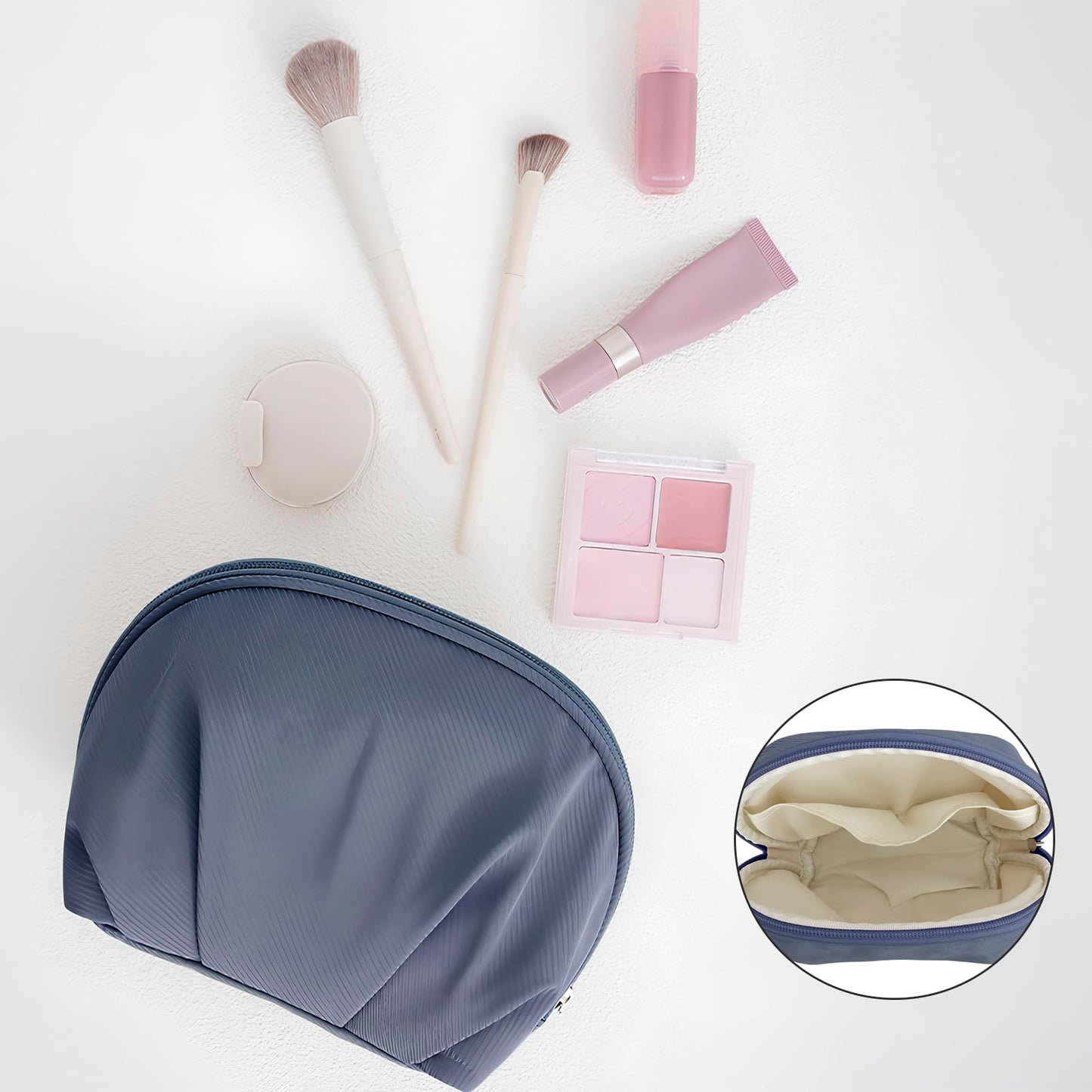 E-Tree Makeup Bag Half Moon Cosmetic Pouch Travel Toiletry Organizer Blue