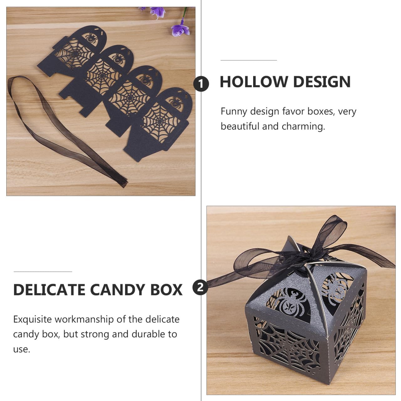 BESTOYARD Halloween Hollow Die-Cut Candy Boxes Black 8.27x4.53in 50pcs