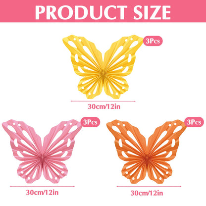 SUNBEAUTY Butterfly Paper Fans Wall Decor Set of 9 Party Paper Decorations