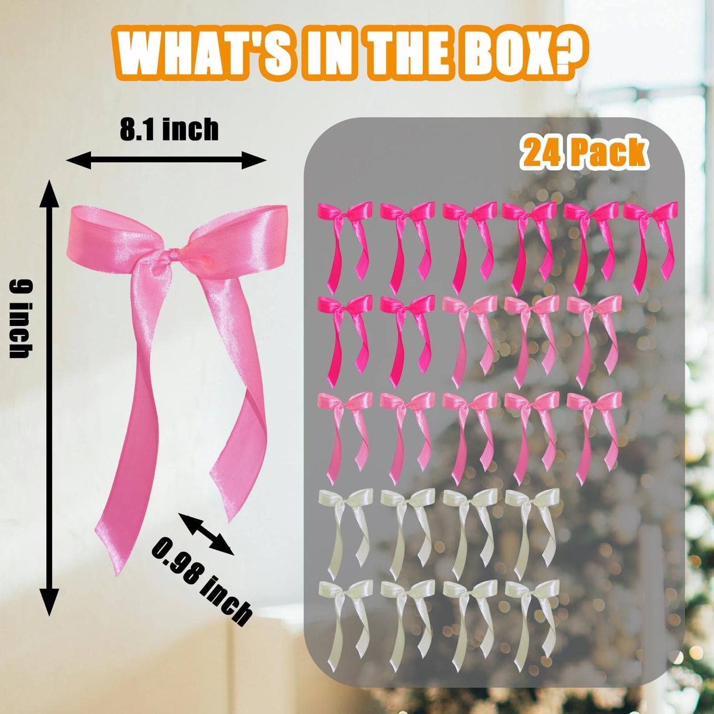 WISEgham Satin Ribbon Bows Christmas Tree Wreath Decor Pink Beige 24 Pc 8.1x9in
