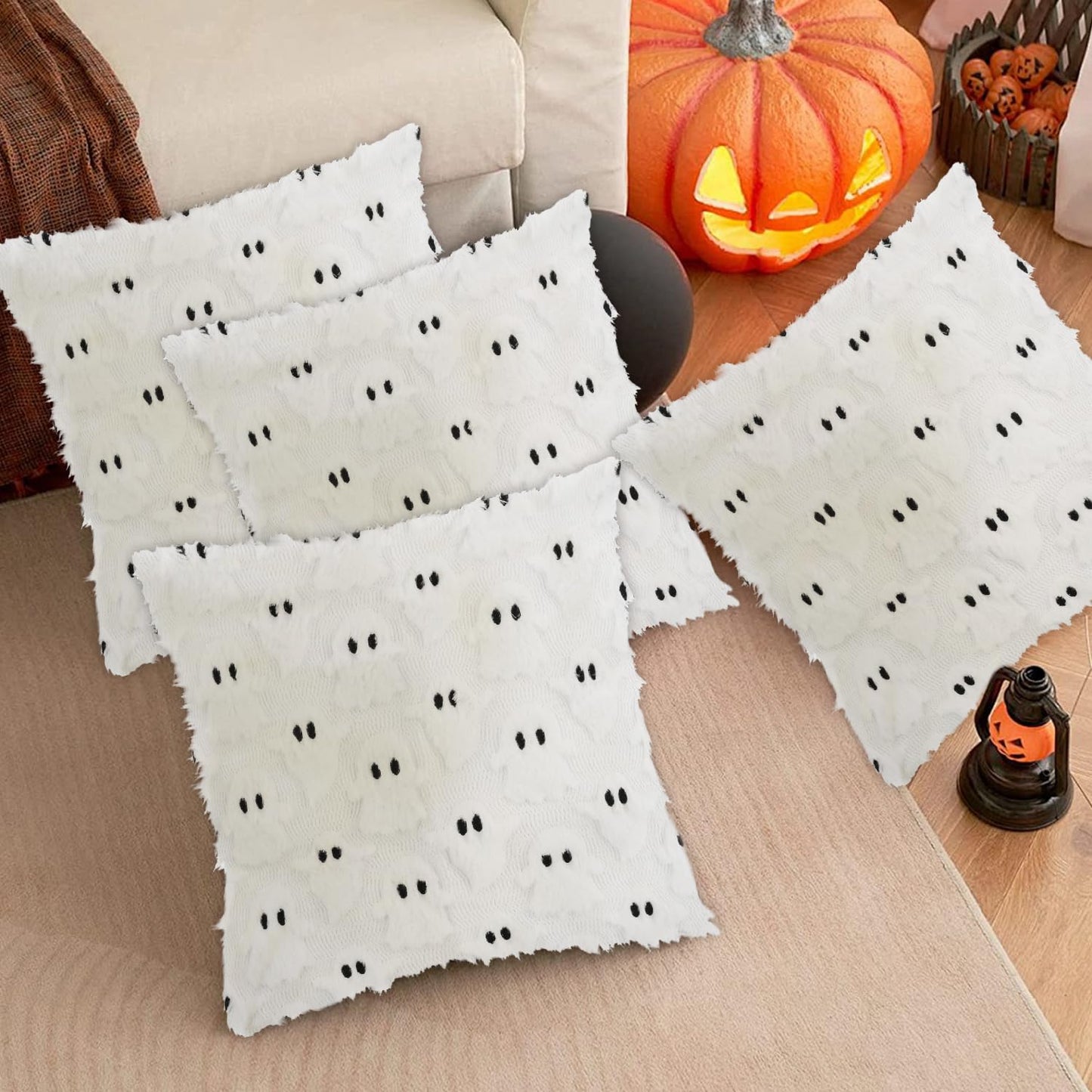 yaenoei Halloween Ghost Pillow Covers 18x18 Beige Set of 2