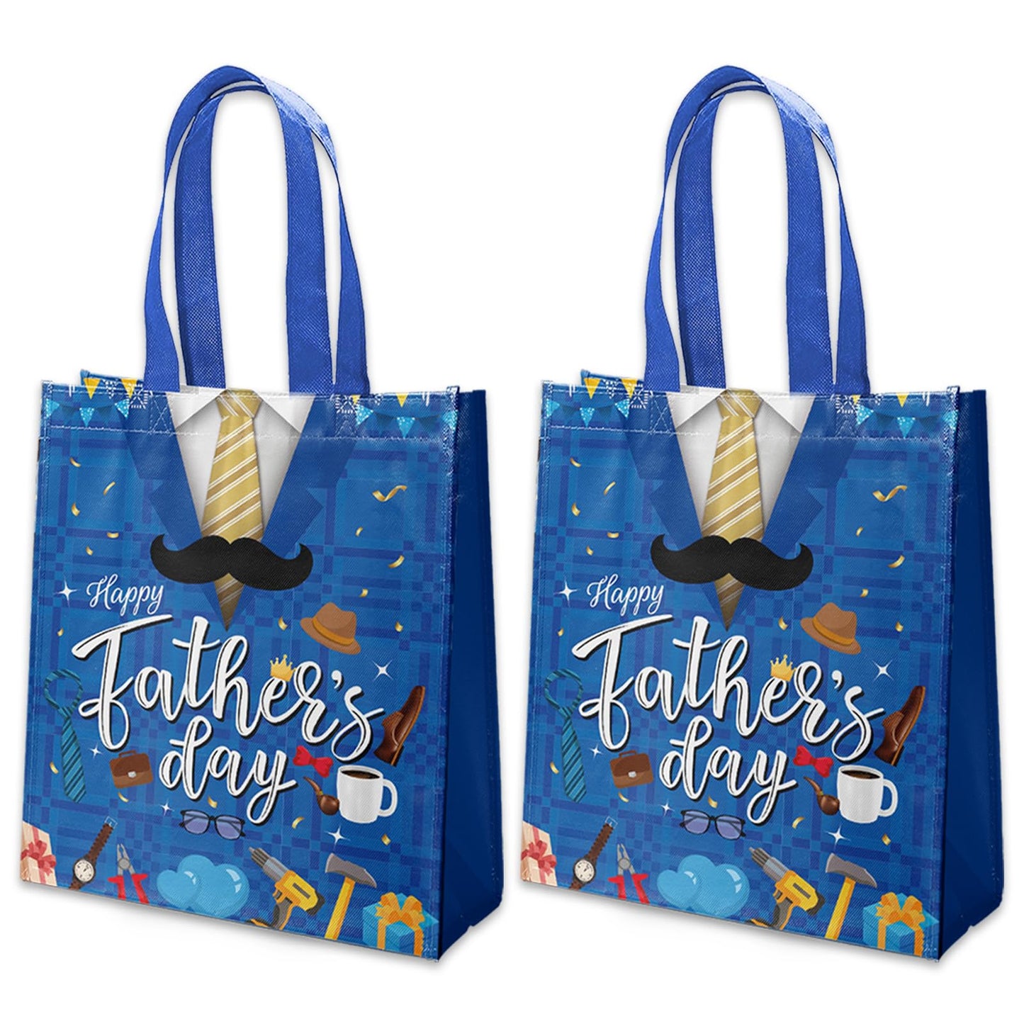 delaimastor 16Pcs Father's Day Non-Woven Gift Bags Blue Black 7.8x3.1x9.8in