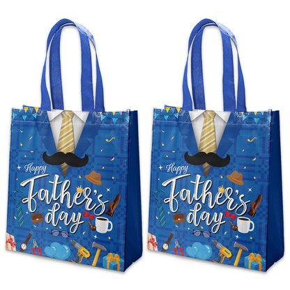 delaimastor 16Pcs Father's Day Non-Woven Gift Bags Blue Black 7.8x3.1x9.8in