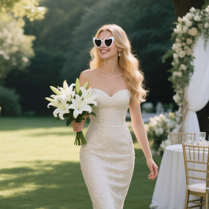Rthjsfj White Heart Pearl Bride Sunglasses Women Wedding Bachelorette