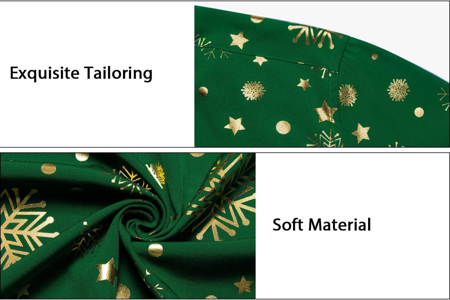 DiBanGu Mens Christmas Long Sleeve Button Down Shirt Green Gold Snowflake Size S