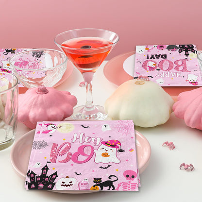 Lenyunge Pink Halloween Birthday Ghost Party Decorations Napkins 48pcs