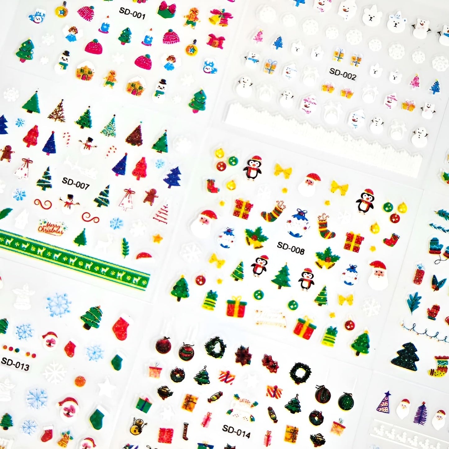 Namrec Christmas Nail Stickers 5D Embossed Santa Snowflake Colorful 2 Sheets