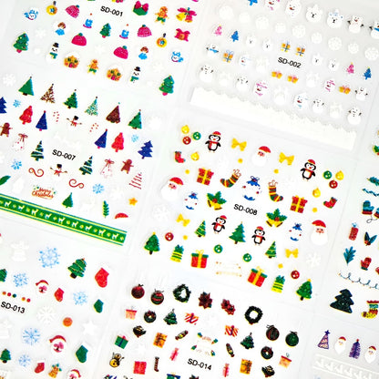 Namrec Christmas Nail Stickers 5D Embossed Santa Snowflake Colorful 2 Sheets
