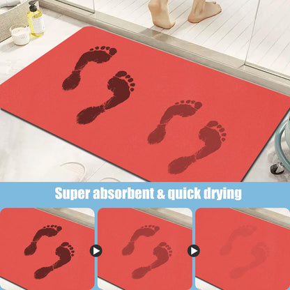 PROOVEELLY Diatomaceous Earth Bath Mat Non Slip Quick Dry Red 15.7x35.4