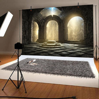 DORCEV Gothic Castle Ruins Backdrop Vintage Foggy Fantasy 12x8ft Grey Vinyl
