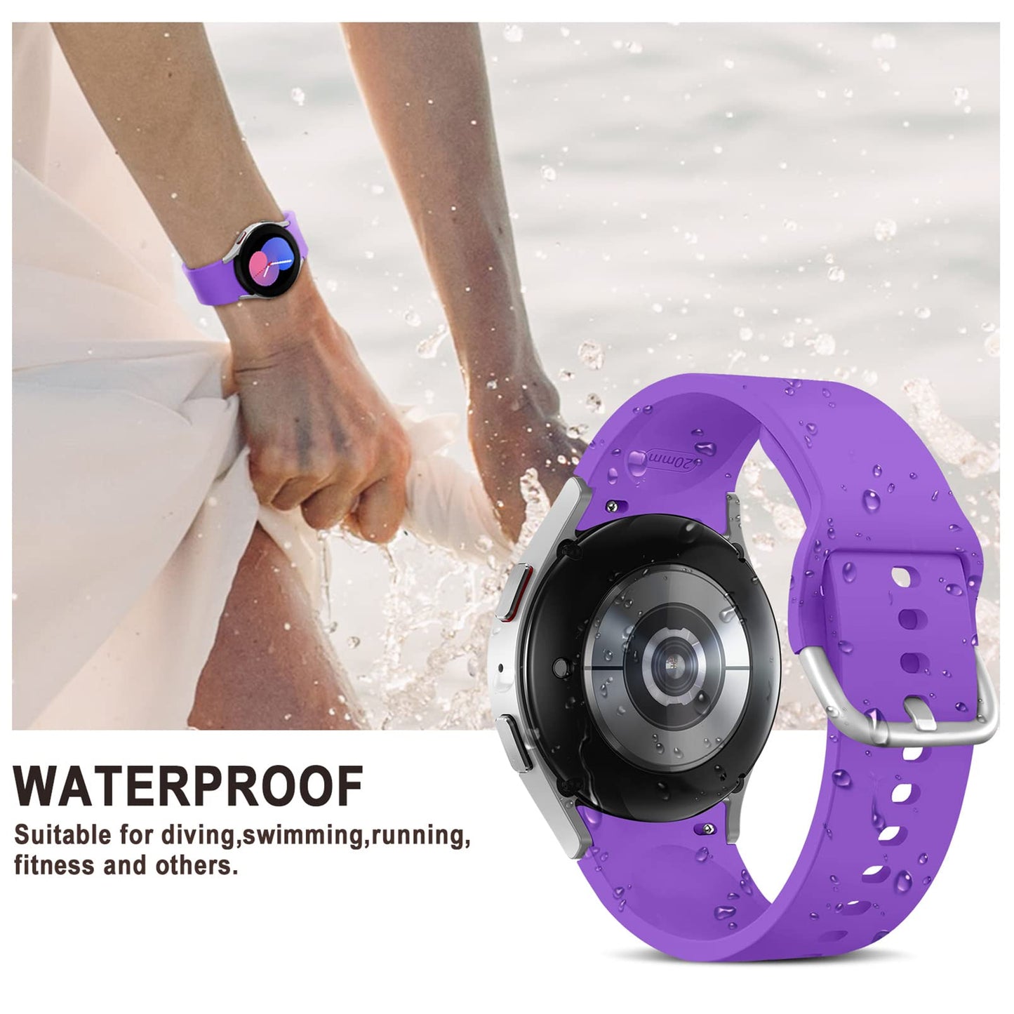 Apbands Silicone Sport Strap for Samsung Galaxy Watch 40-46mm Size 20mm