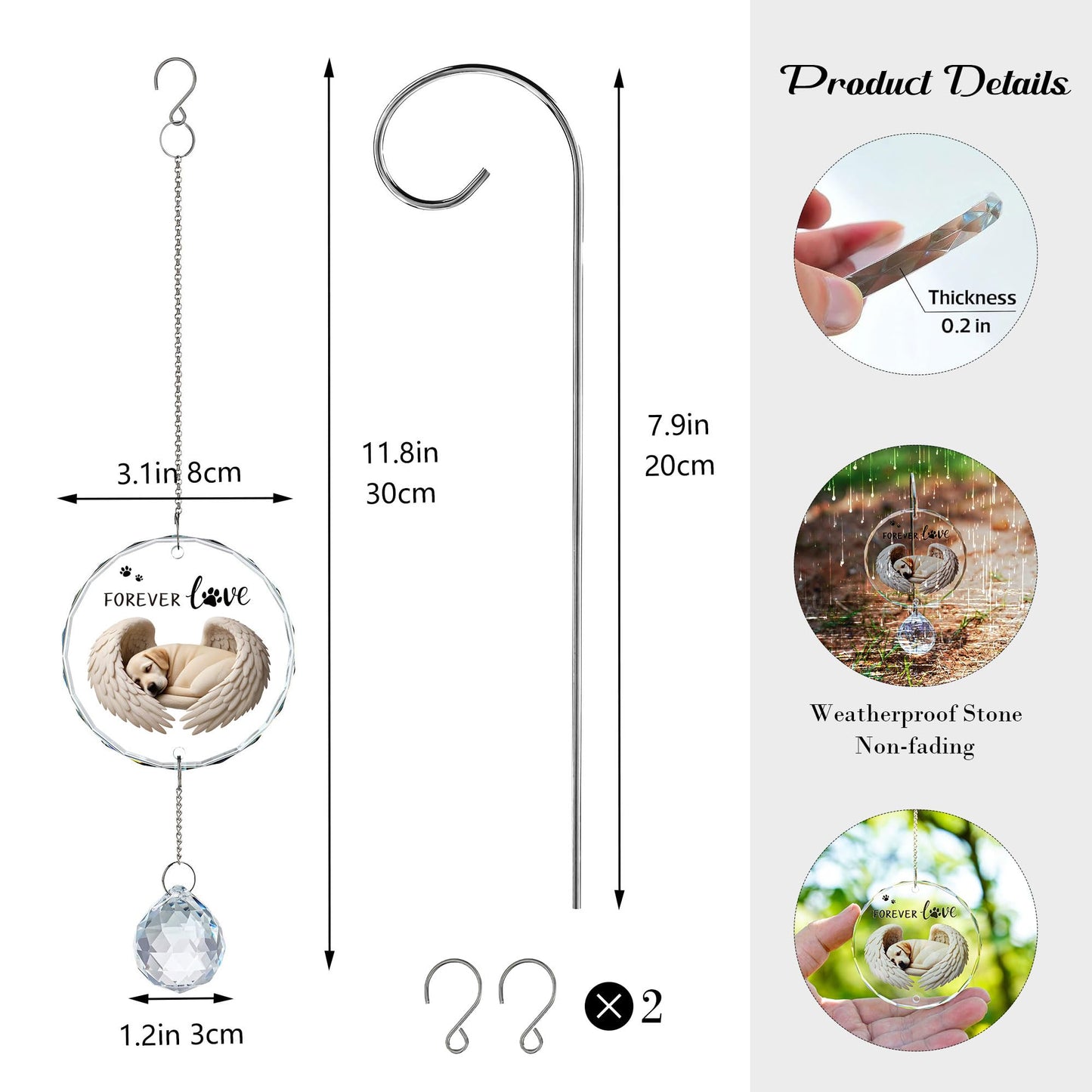 YU FENG 11.8in Dog Angel Crystal Suncatcher Memorial Rainbow Bridge