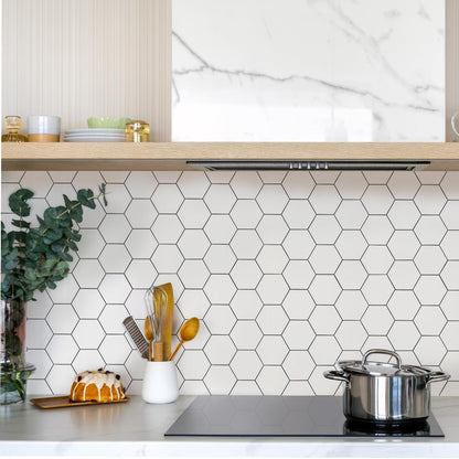 Yipscazo Hexagon Peel Stick Backsplash Tile SPC Faux Marble Pure White 1 Sheet
