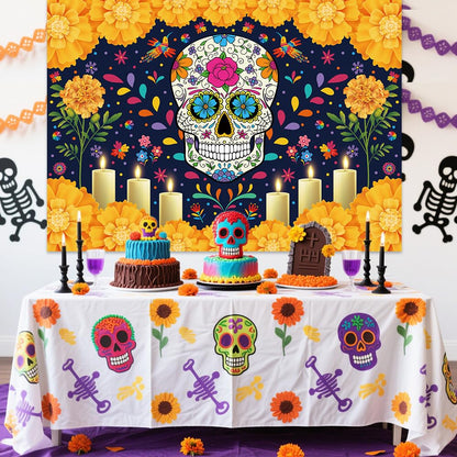 Sendy Day of The Dead Sugar Skull Backdrop 7x5ft Vibrant Colors Vinyl
