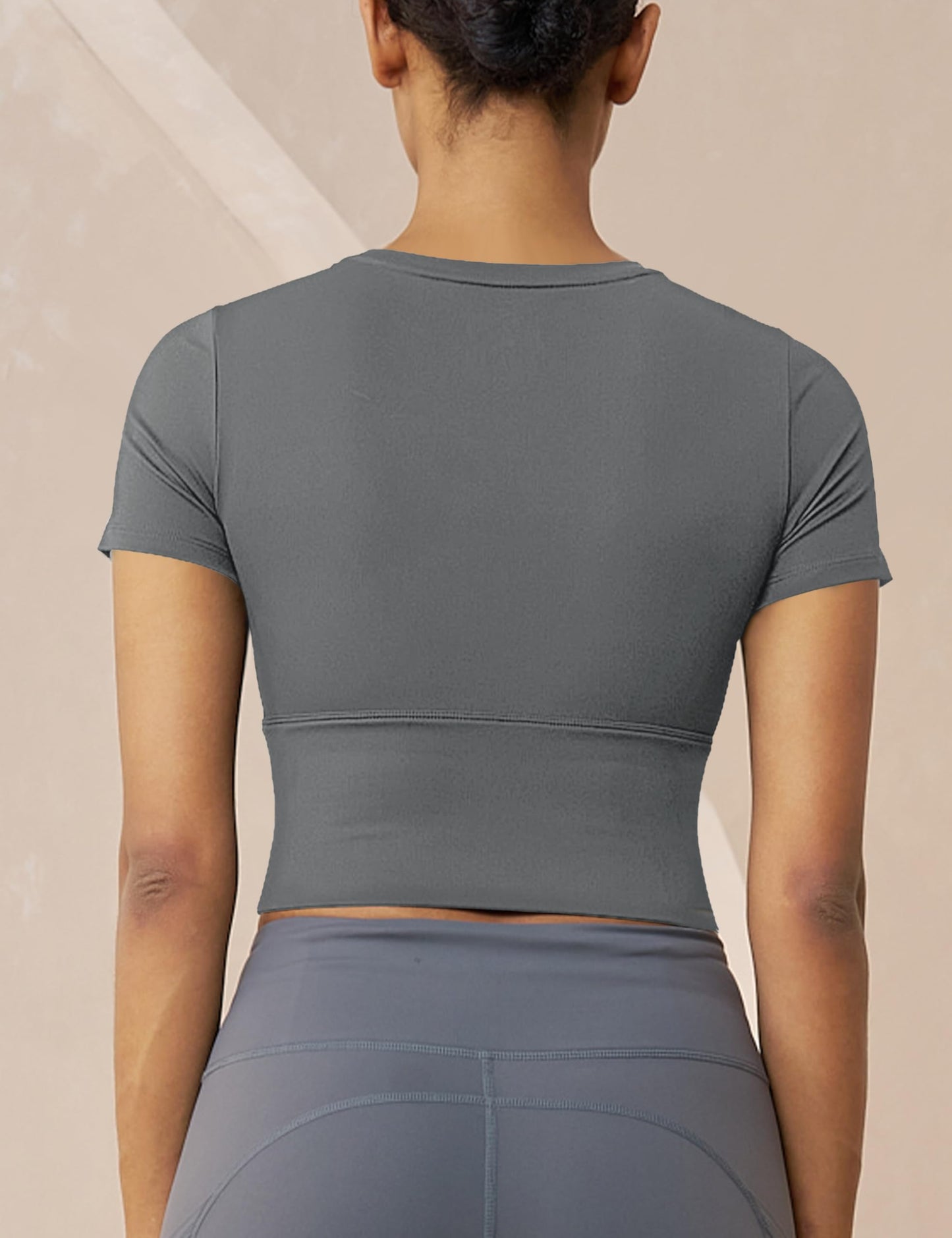 MAGCOMSEN Womens Crop Workout Top Yoga Athletic Short Sleeve Gray Size XS