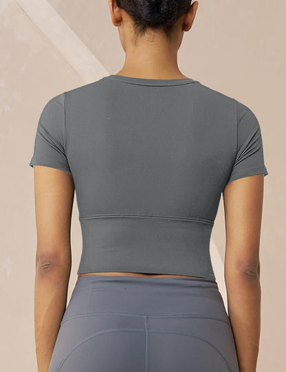 MAGCOMSEN Womens Crop Workout Top Yoga Athletic Short Sleeve Gray Size XS