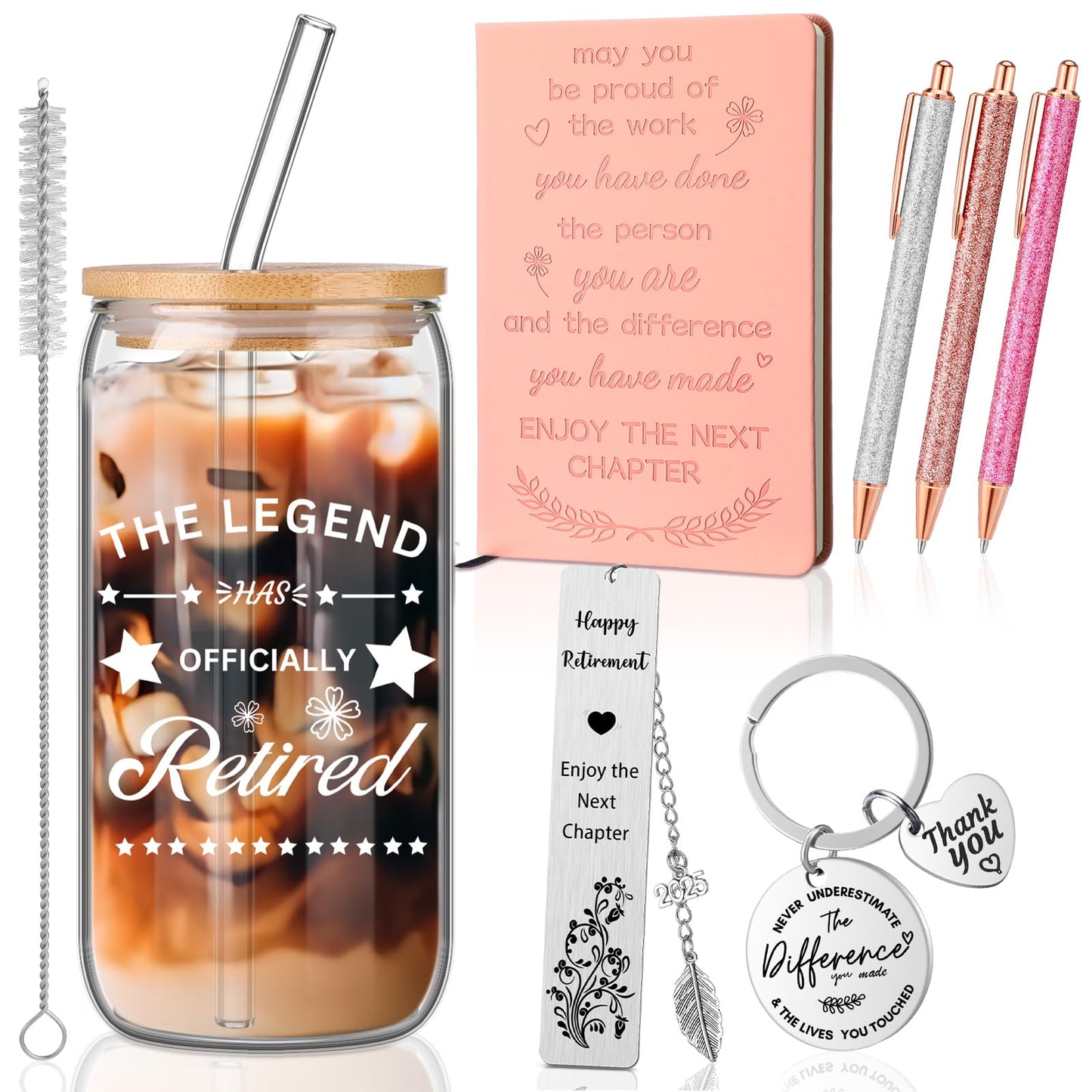 Kosiz 7 Pcs Retirement Gifts Set 2025 Glass Cup Leather Notepad Black