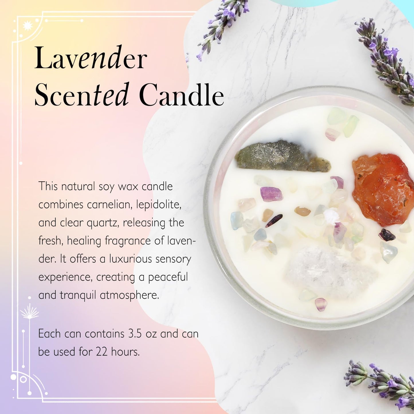 Suhctuptx Zodiac Lavender Scented Soy Candles Healing Crystals Fire Signs Small