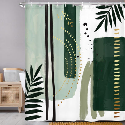 Torich Mid Century Boho Geometric Waterproof Shower Curtain 69x72 Green 12pc
