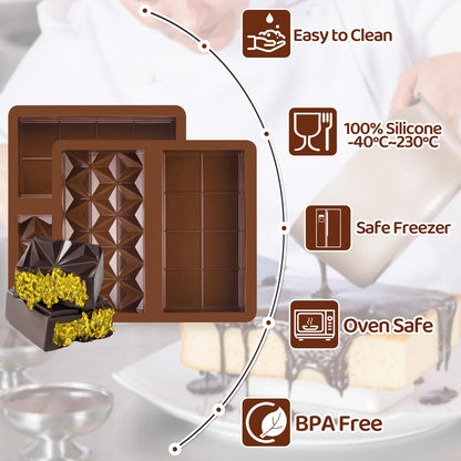 BMSQOFD Silicone Chocolate Bar Molds 2 Pack 1in Deep Brown Dubai Pistachio