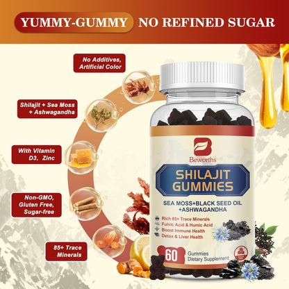 B BEWORTHS Shilajit Gummies with Ashwagandha & Herbs 60 Count