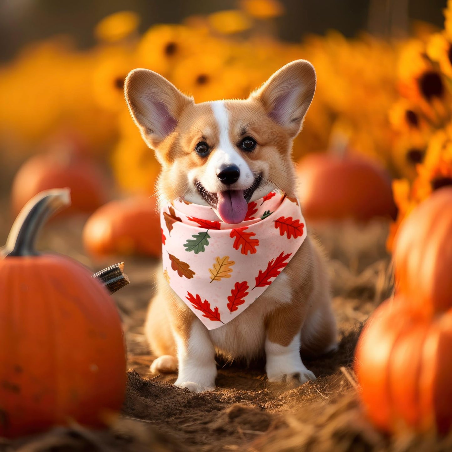 Preboun 100Pcs Fall Thanksgiving Dog Bandanas Pumpkin Maple Leaves Yellow Orange
