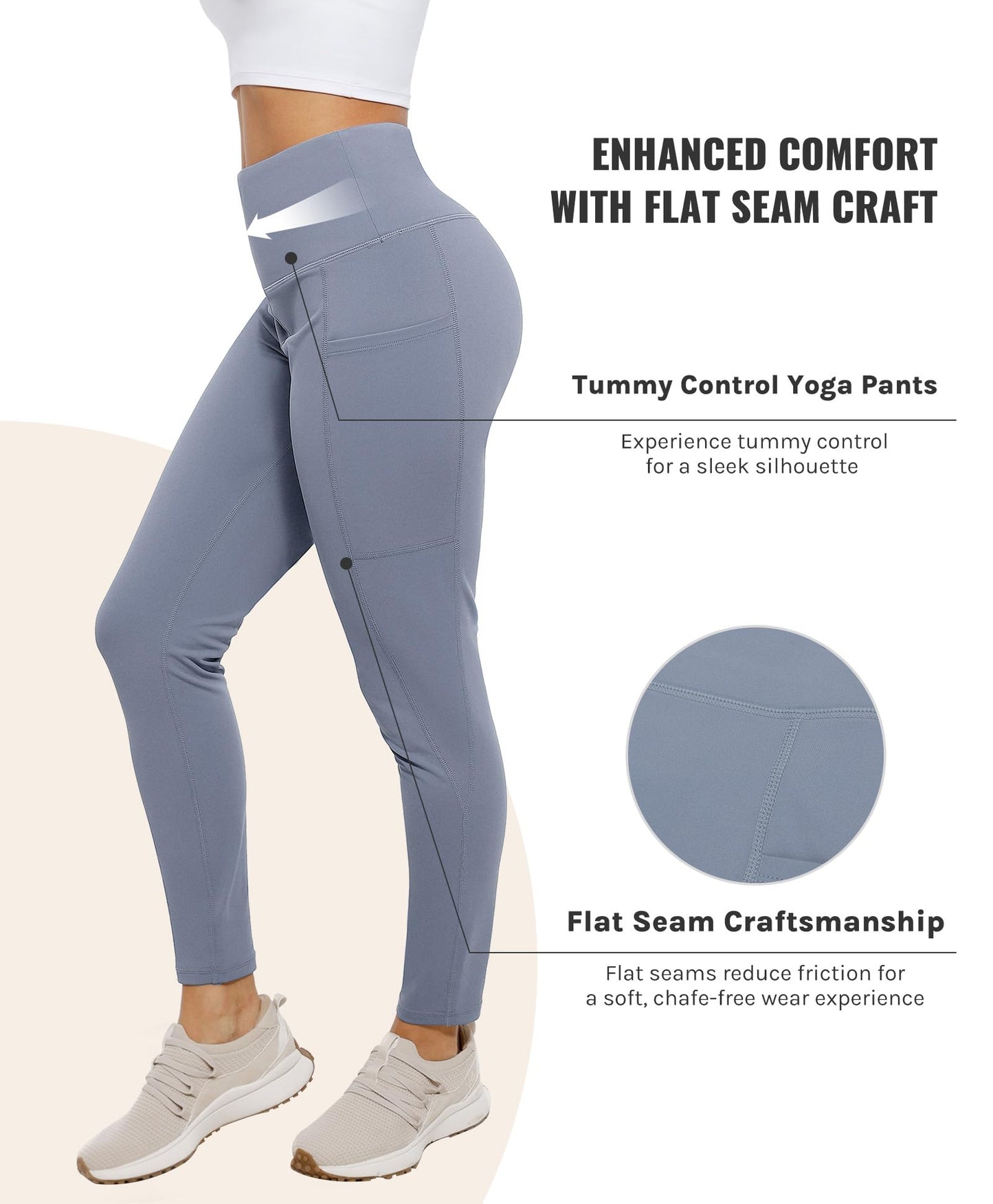 Cosmolle High Waisted Yoga Leggings with Pockets Grey Size L