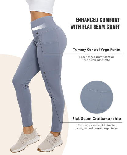 Cosmolle High Waisted Yoga Leggings with Pockets Grey Size L