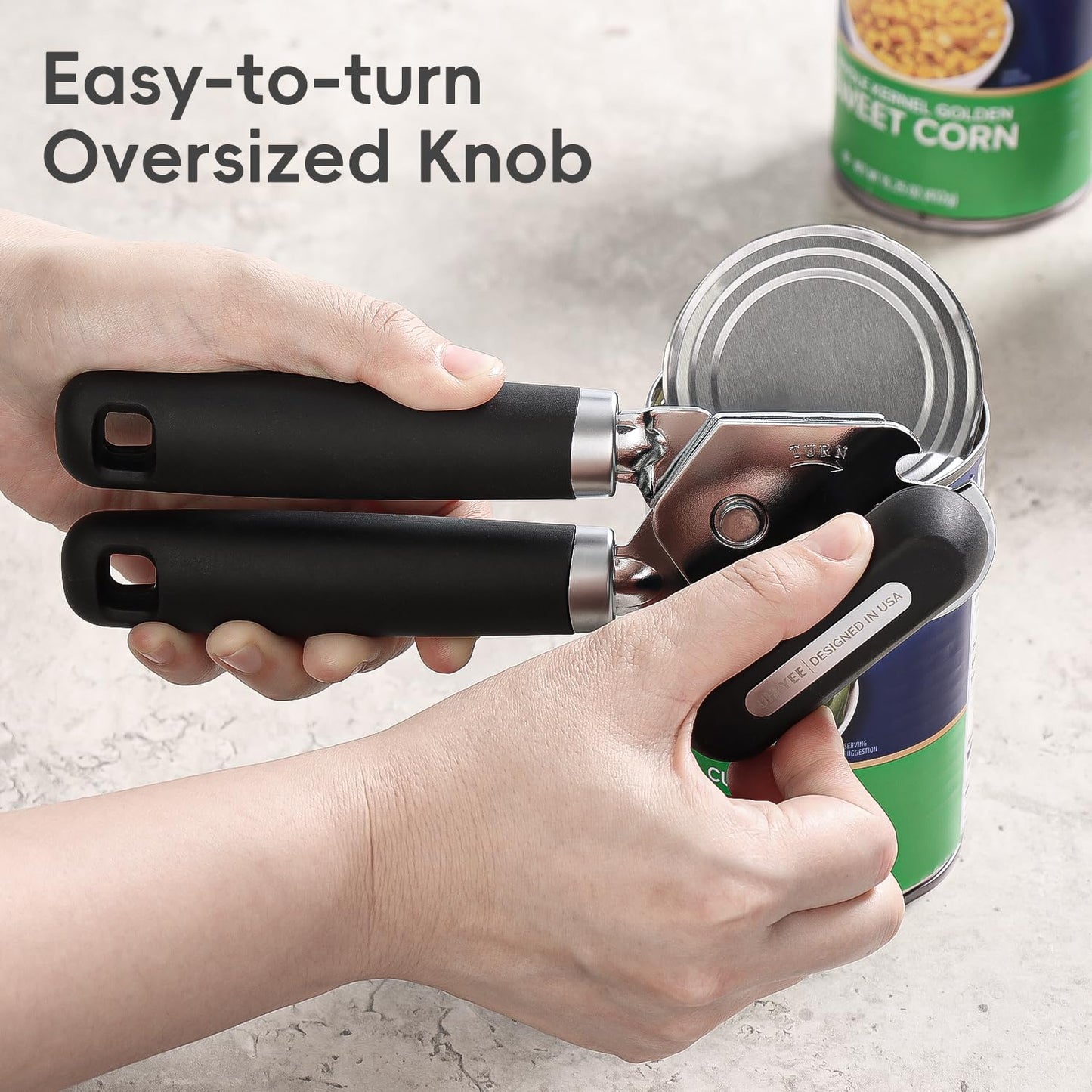 UHIYEE Manual Can Opener Heavy Duty Sharp Blade Soft Handle Black
