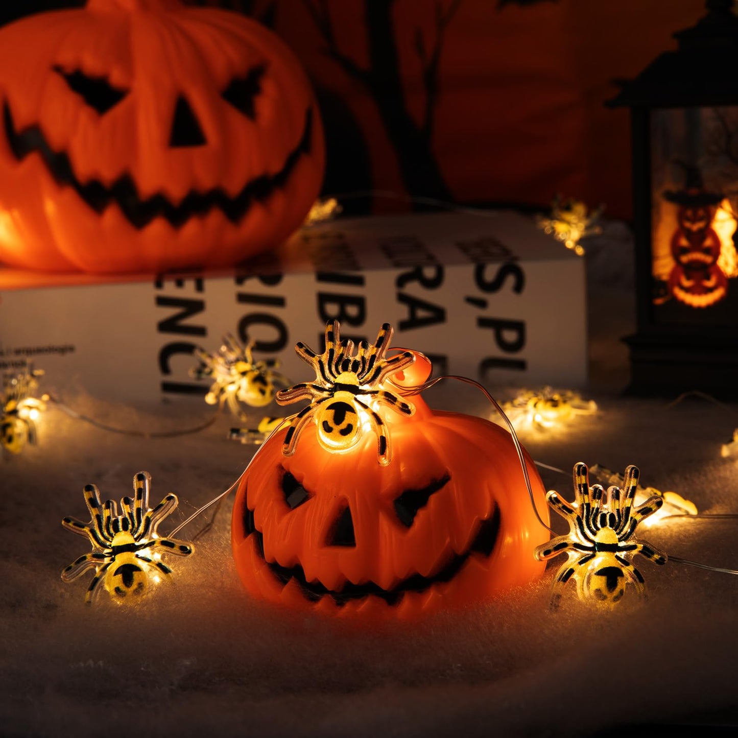 Joygoods Halloween Spider String Lights 7ft 20 LED Warm White Battery 2 Pack