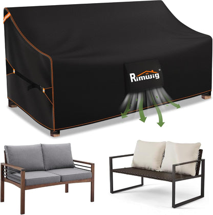 Rimwig Waterproof Outdoor Sofa Cover 89x89in V-Shape Black 420D Oxford Fabric