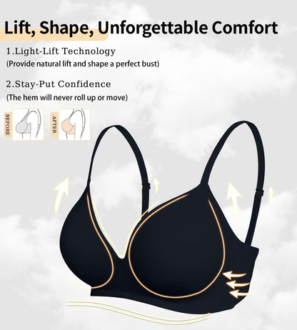 ZYQEXA Wireless Seamless Plunge Bra Black Racerback Size 38C