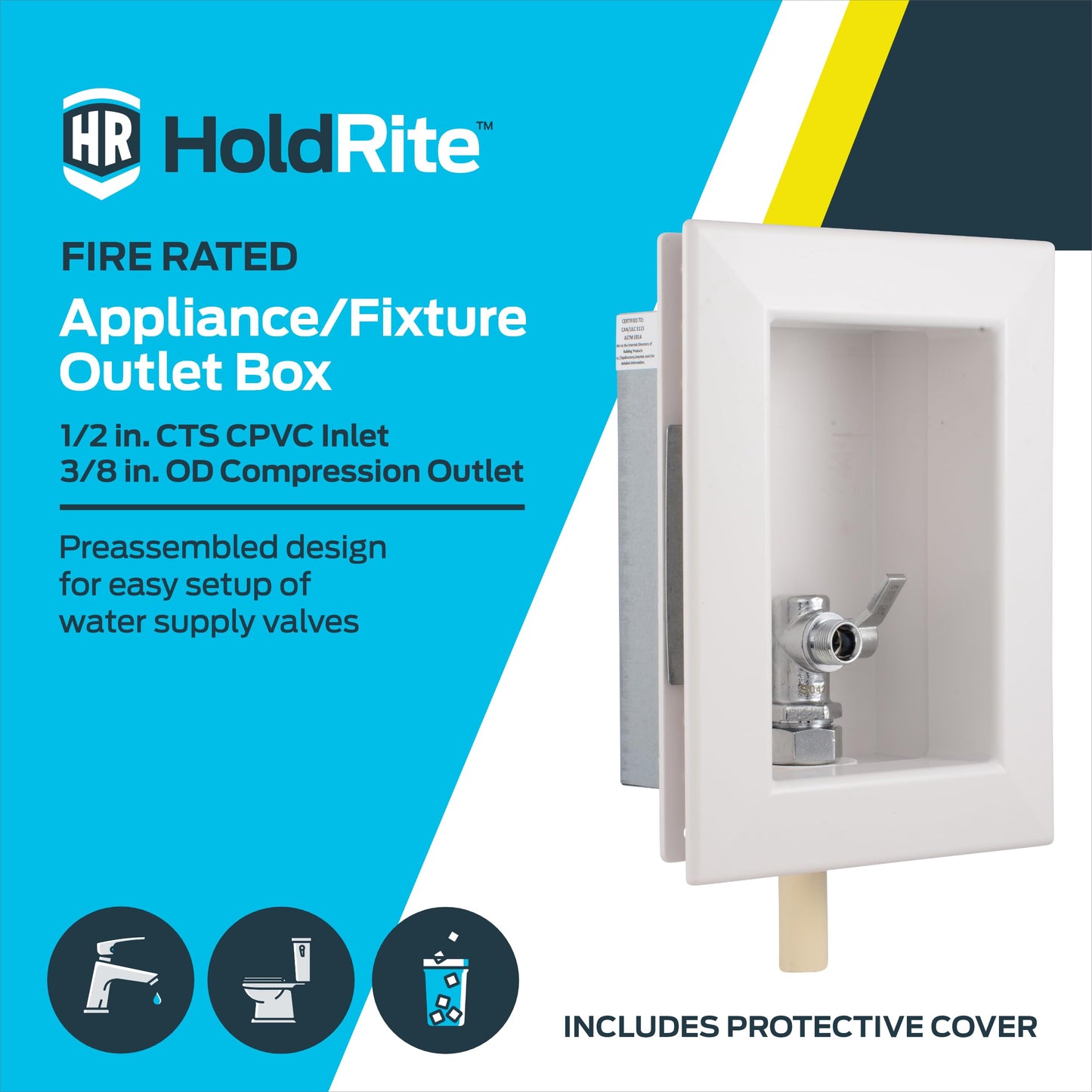 Holdrite 3/8" OD Compression Fixture Outlet Box Fire Rated 1/2" CTS CPVC