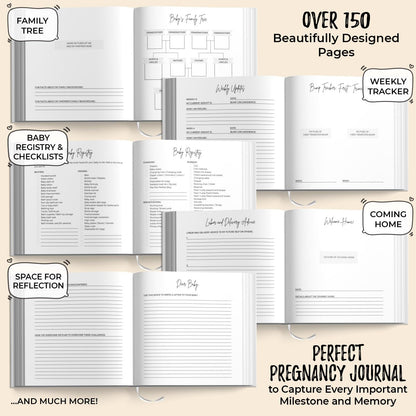 LUMOSX Pregnancy Journal Memory Book Baby Bump Stickers Beige Gender Neutral