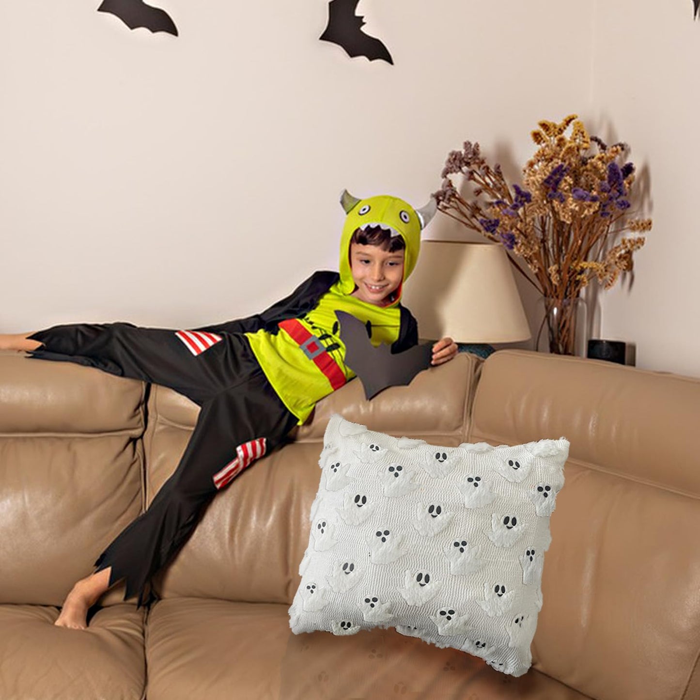 LUOLILI Halloween Pillow Covers 18x18 White Ghost Set of 2 Plush Polyester