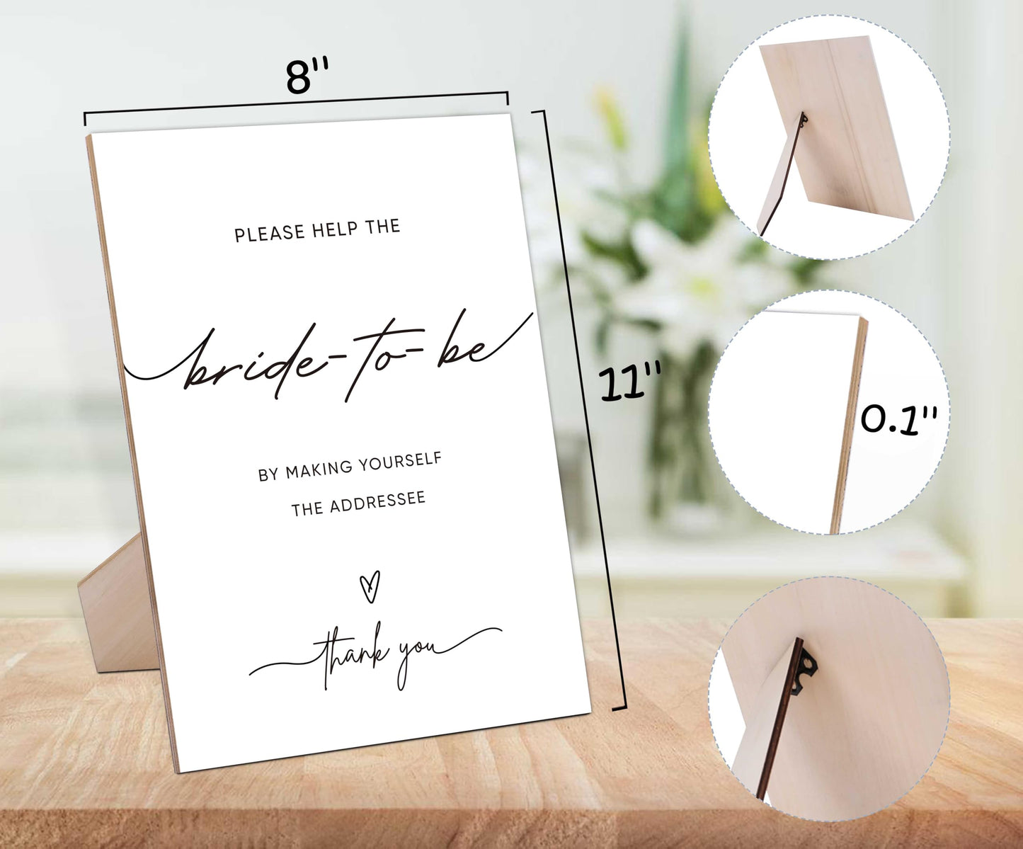 QOFO Wedding Party Minimalist Wooden Sign with Stand - Party Decorations