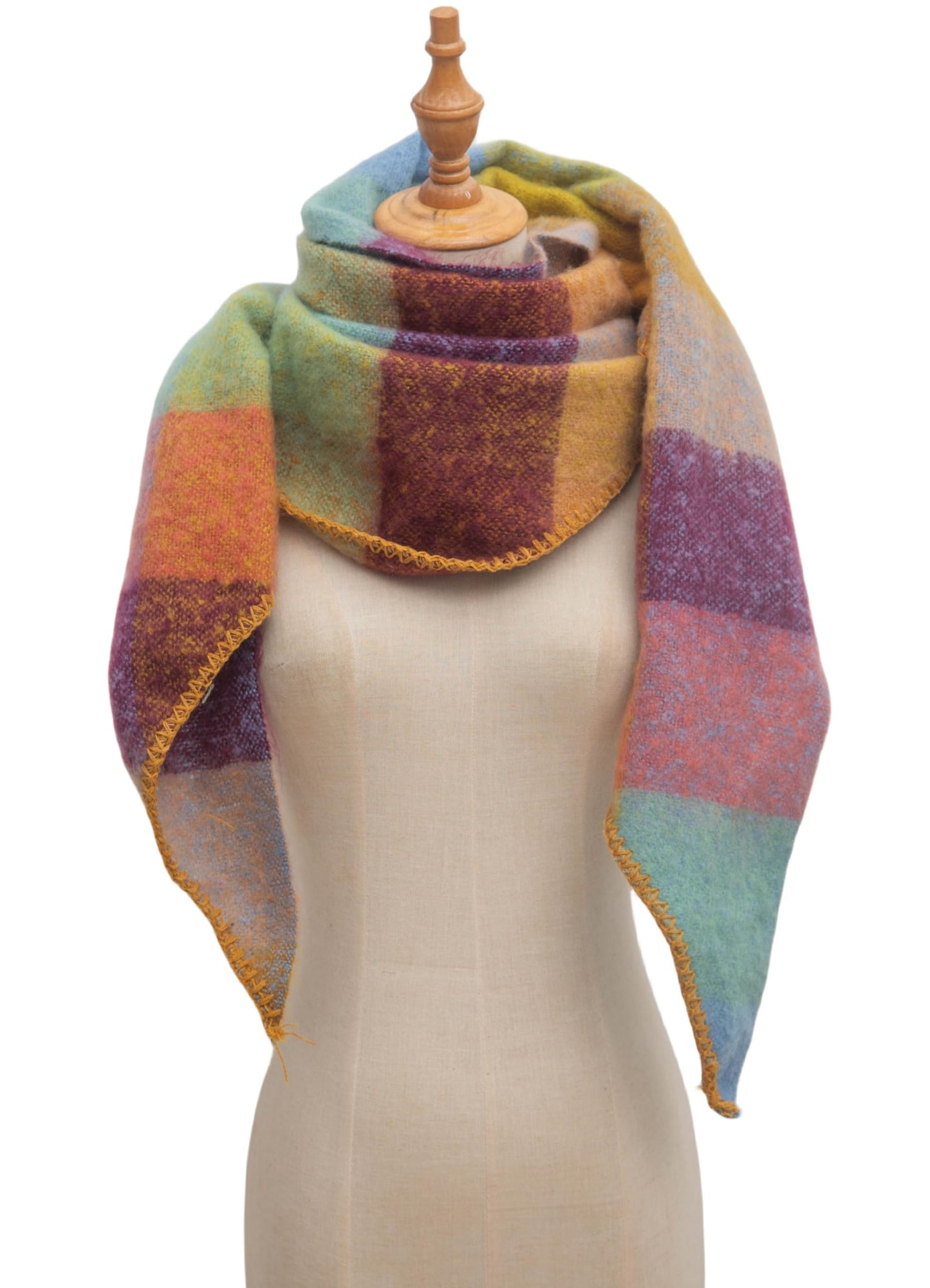 Wander Agio Women Shawl Winter Wrap Cashmere Plaid Scarf Yellow Blue Pink 6