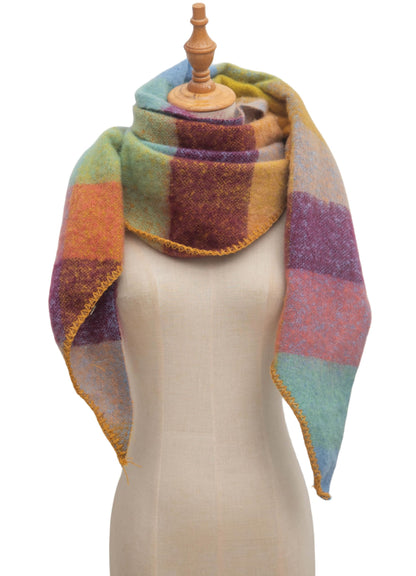 Wander Agio Women Shawl Winter Wrap Cashmere Plaid Scarf Yellow Blue Pink 6