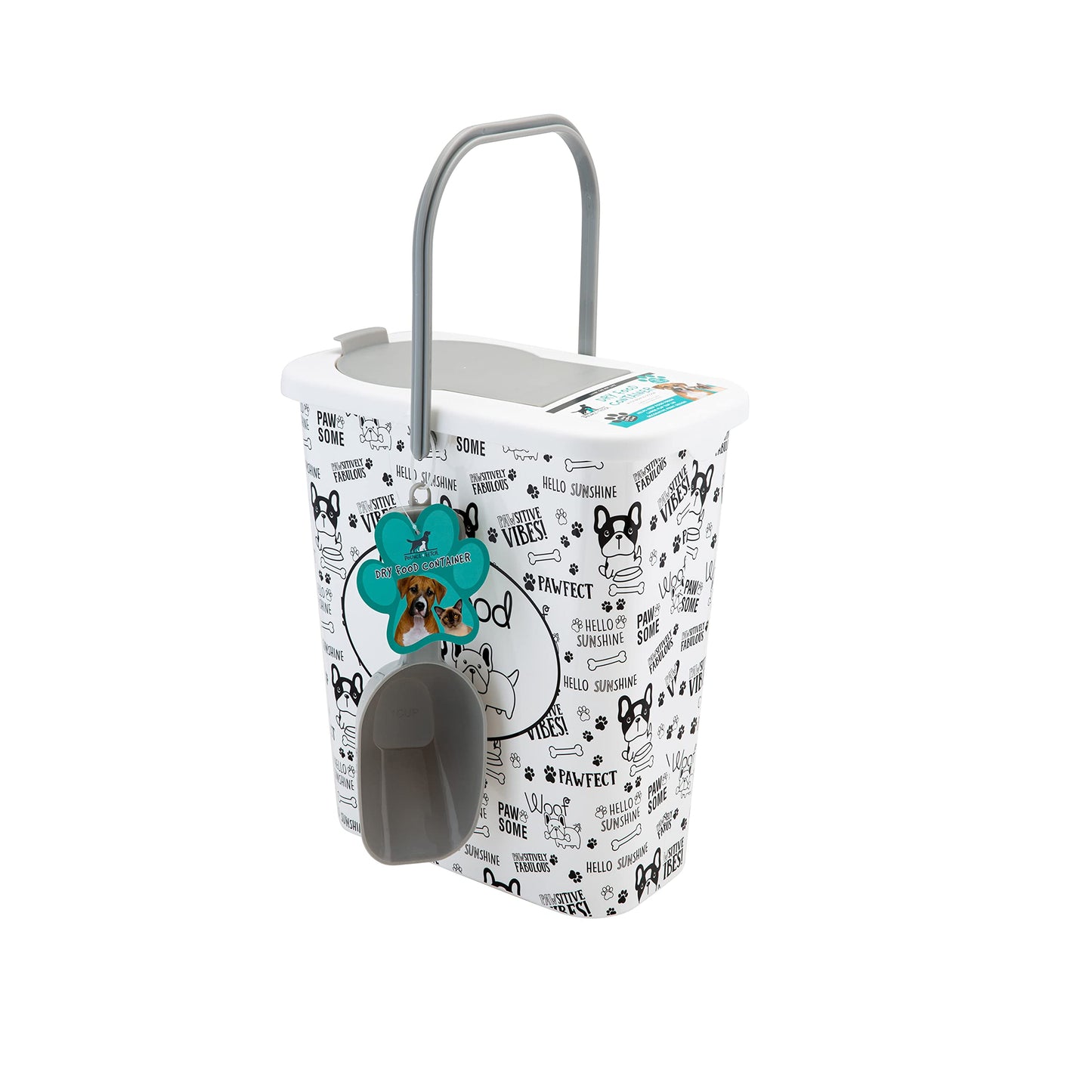 Pounce + Fetch 3 Gallon Pet Dry Food Container with Scooper White