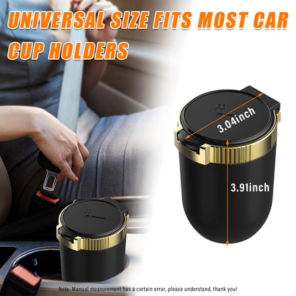 Kewucn Car Ashtray with Lid Portable Stainless Steel LED Blue Light Gold