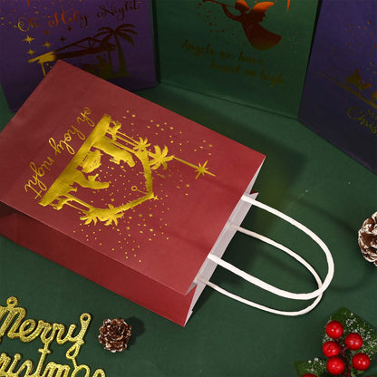 Bolsome 24Pcs Christmas Nativity Gift Bags Red Green Blue Gold Foil