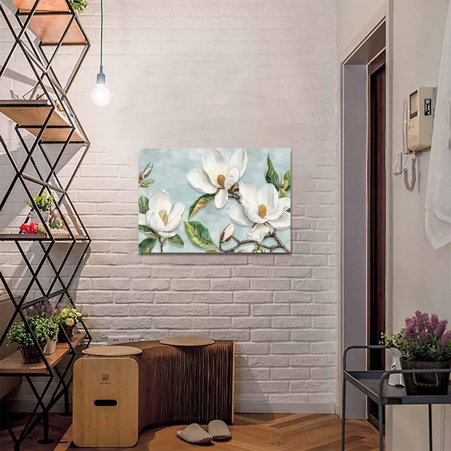 Prime Leader Vintage Framed Canvas Art White Magnolia Flower 12x18