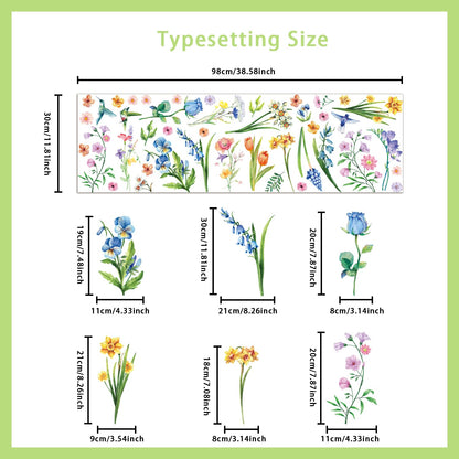 Aryroi Spring Flower Window Sticker Floral Decals Green 12.2x1.3 inch