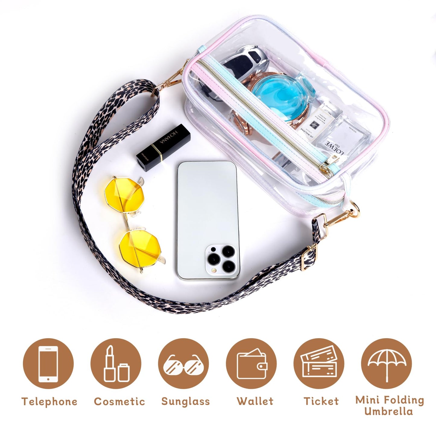 HANXIUCAO Clear Small Crossbody Bag for Women Fashionable TPU+PU