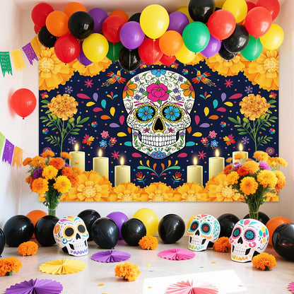 Sendy Day of The Dead Sugar Skull Backdrop 7x5ft Vibrant Colors Vinyl