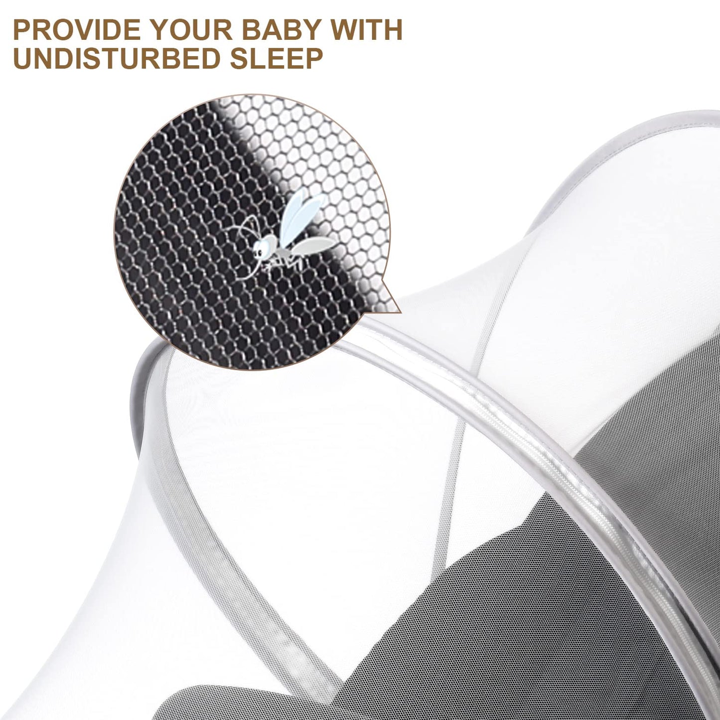 DUSHARKFUN Baby Mosquito Net Double Zipper Bassinet Stroller Cover White