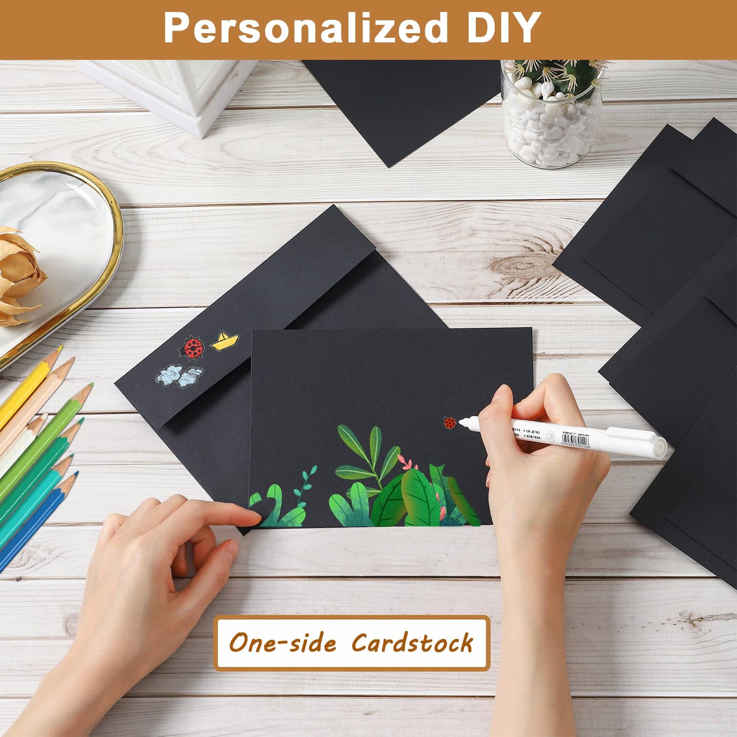 Silunkia Black Blank Greeting Cards 4x6 Heavyweight Flat Cardstock 20 Pack