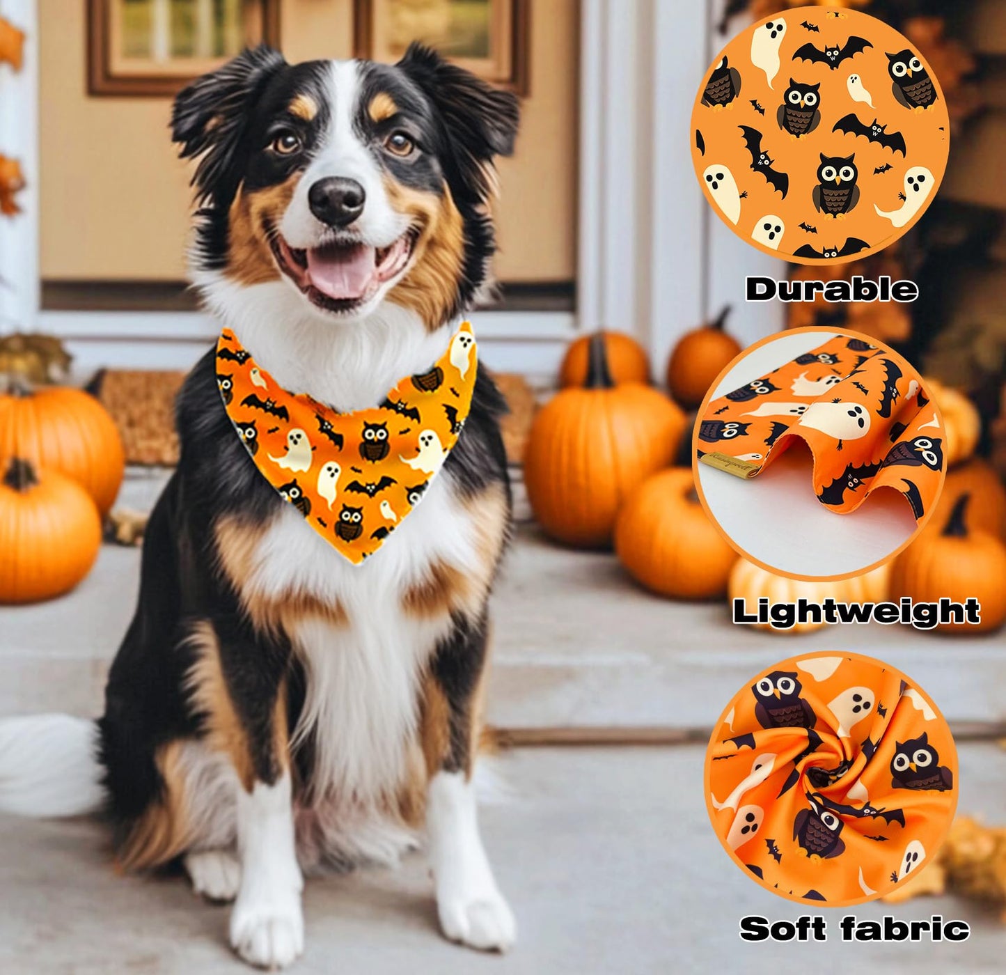Raisingwell Dog Bandana Halloween N.Helloween 1 Pack Size Large