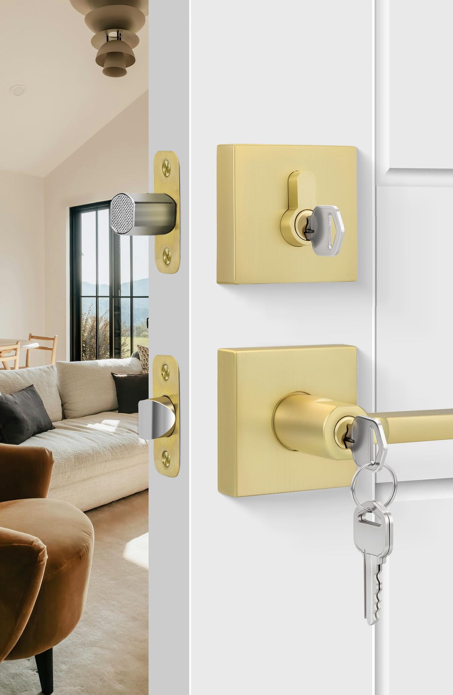 Goldenwarm Gold Dummy Door Handles Brushed Brass Levers 3 Pack